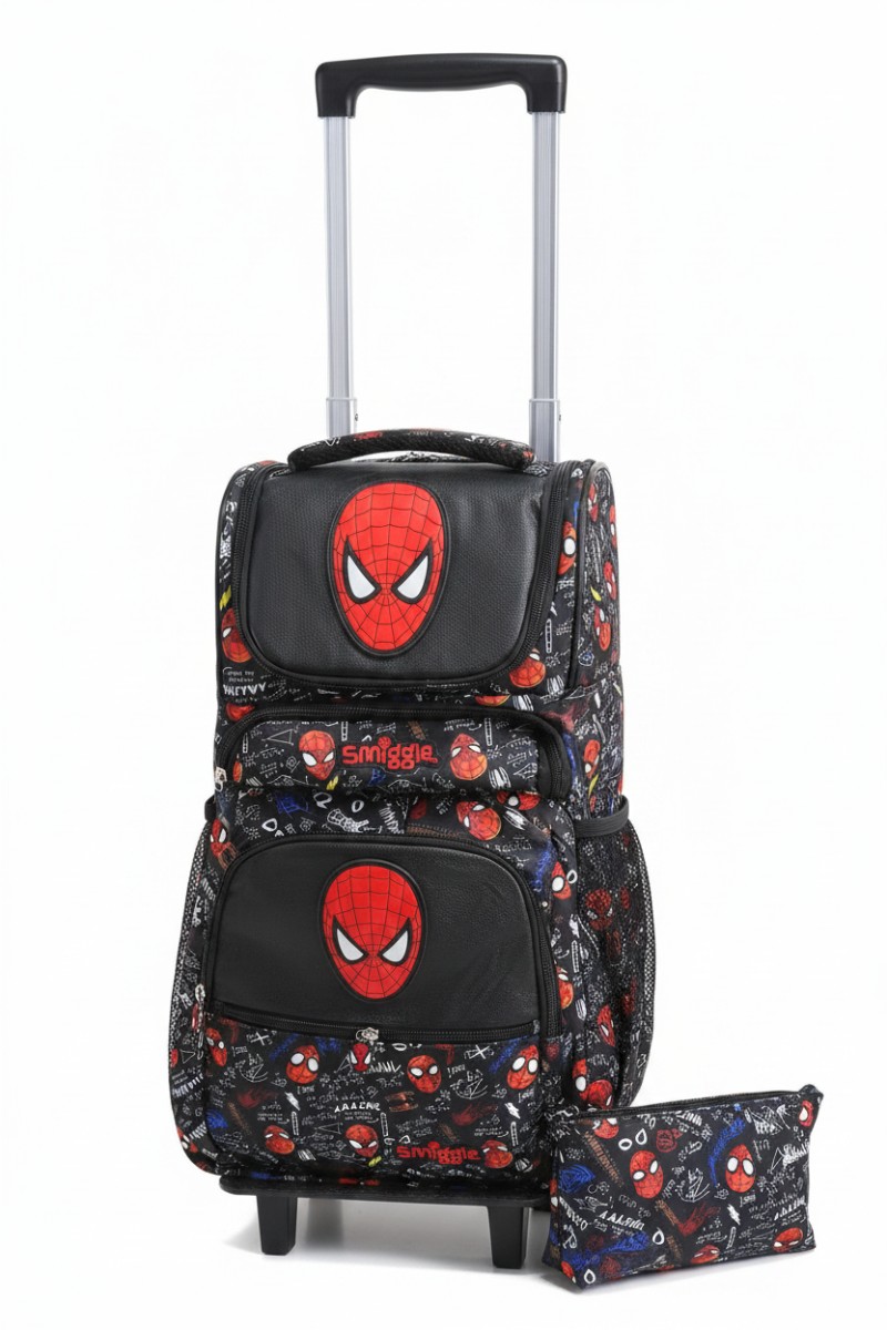 Smiggle Back To School Trolley Backpack With Pencil Case And Lunch Bag(Spiderman)