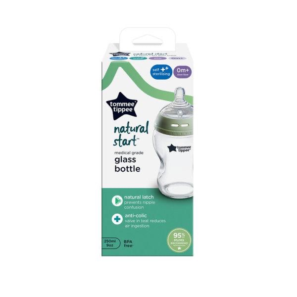 Tommee Tippee Natural Start Glass Bottle 0m+ Single 250ml.