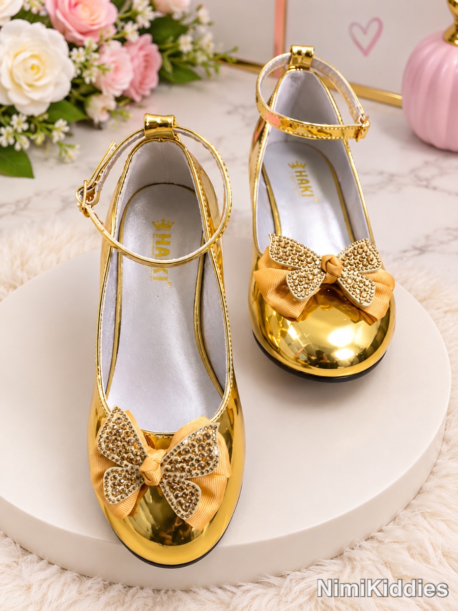 Haki Happiness Girls Heel Shoe With Stone Bow