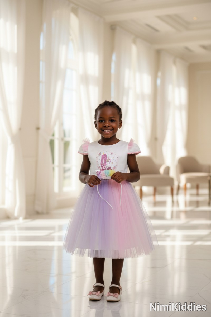 Seker Rainbow Colors Birthday Gown With Head Band