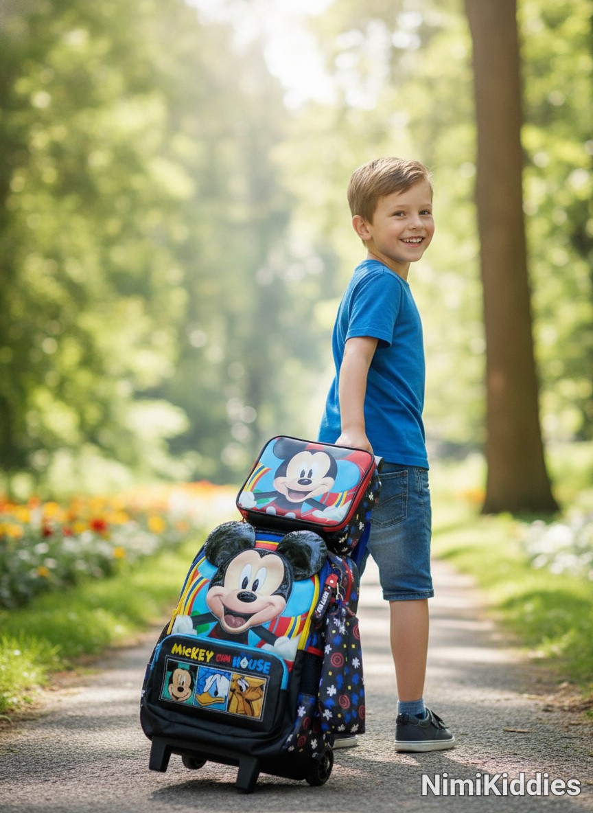 Happy Fun Mickey Mouse Trolley Backpack With Lunchbag (17 inch)