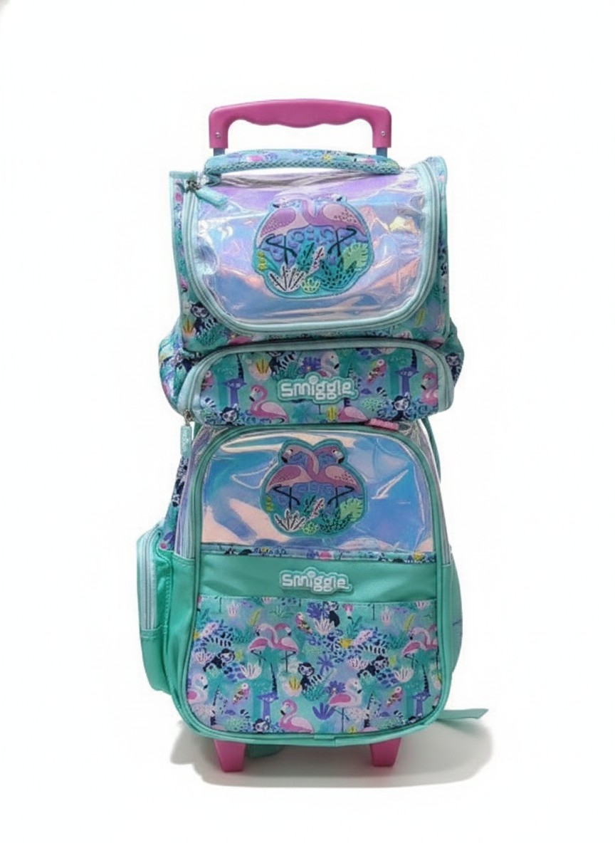Smiggle Trolley Backpack With Lunchbag (Pink Flamingo)