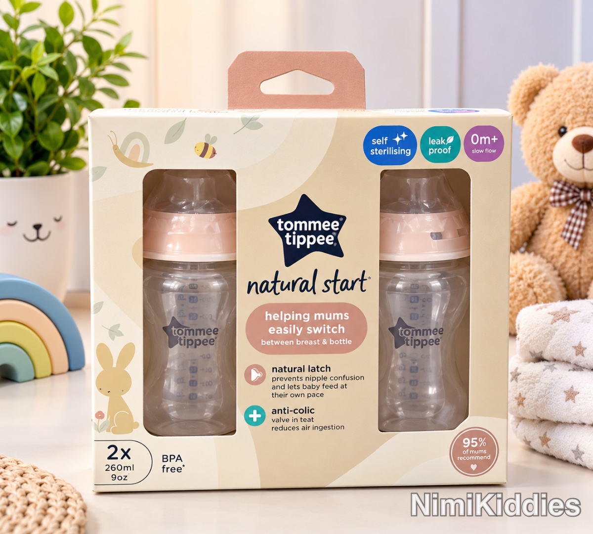 Tommee Tippee Natural Start Decorated Feeding Bottle 0m+ (2x260ml).