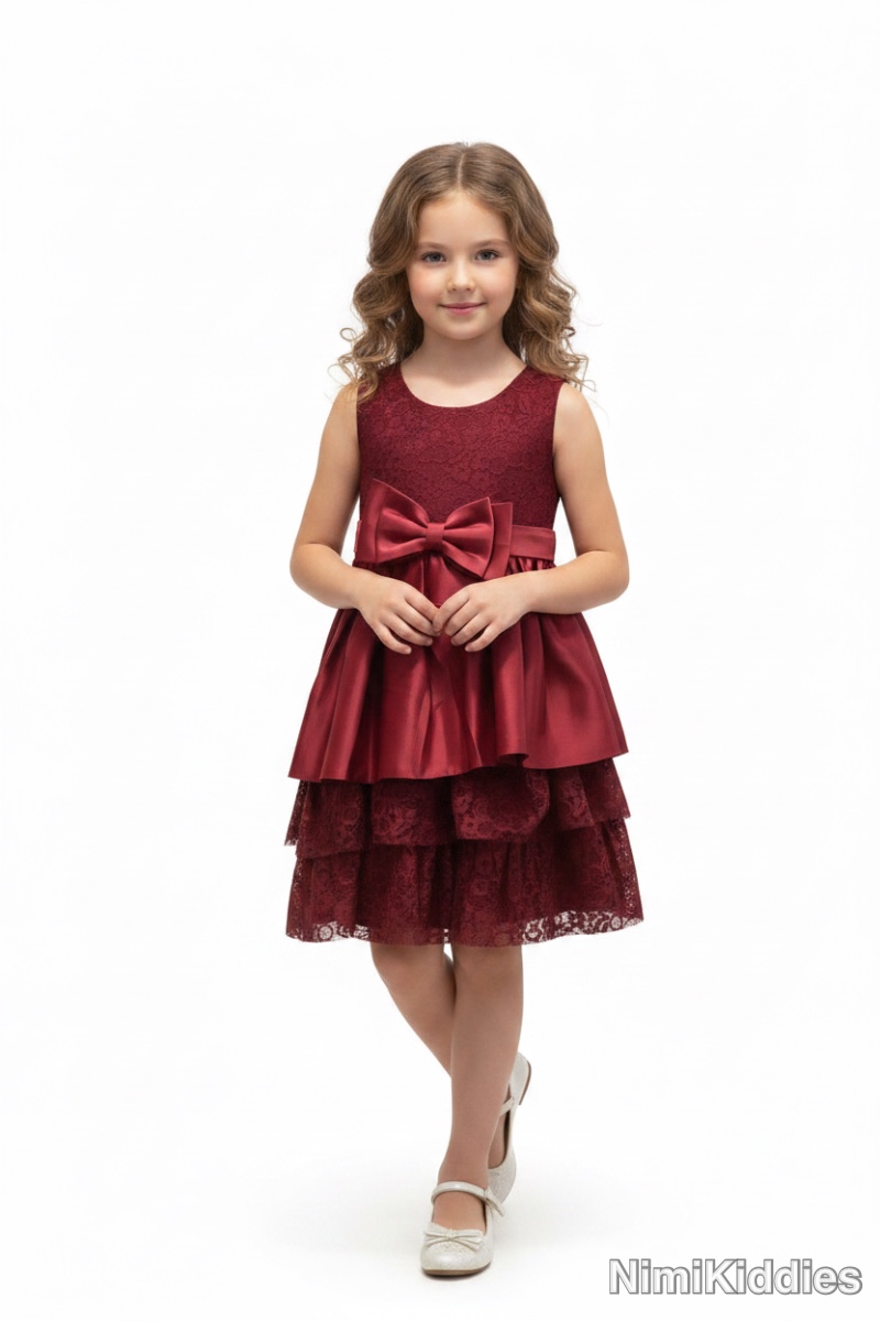 Girls gown with bow and lace layer