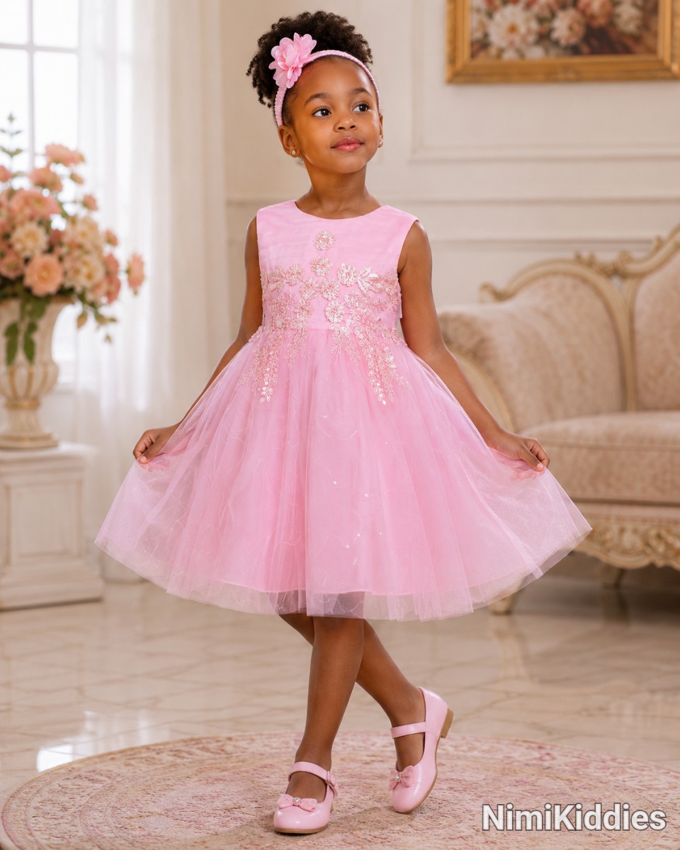 Girls pink dress with head band