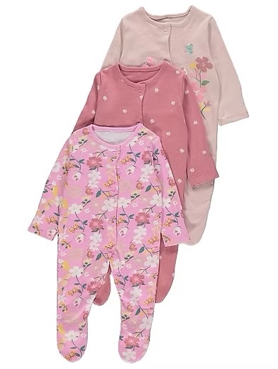 Disney Baby At George Baby 3Sleepsuits Long Sleeve (First Size)