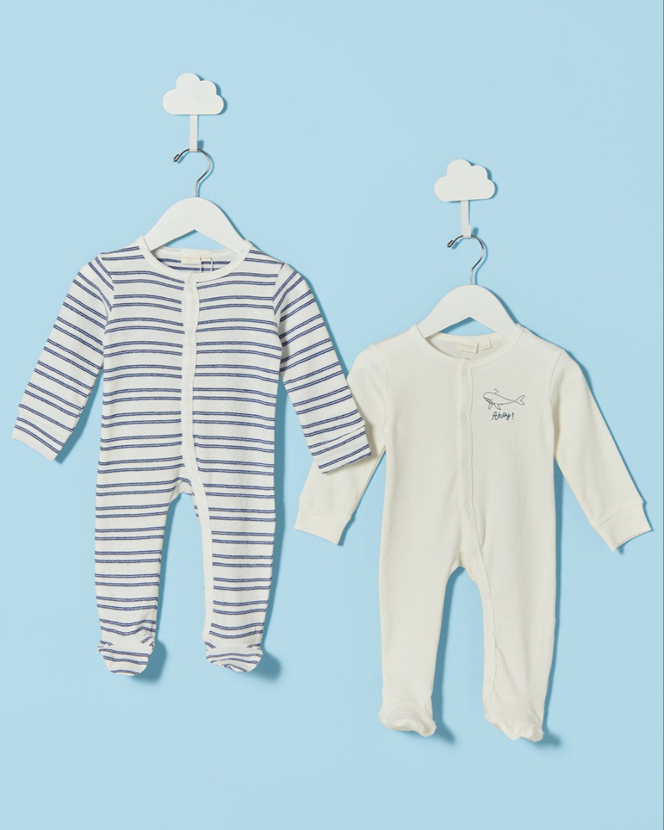Baby 2Pack Sleepsuits Long Sleeved (Up to 1month)