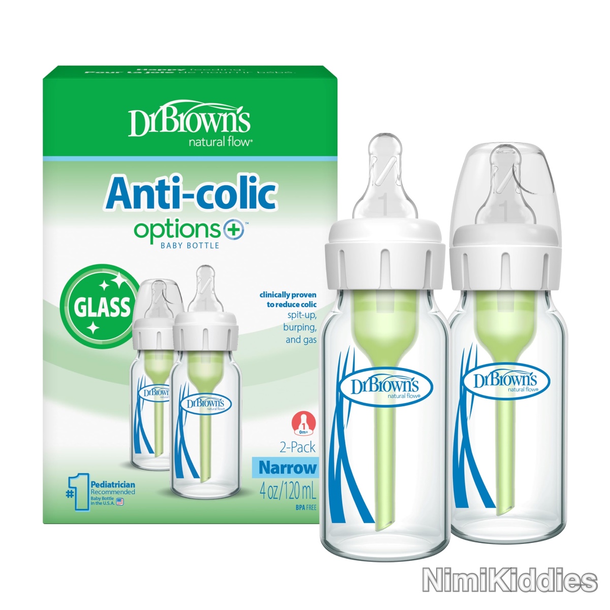 Dr Brown’s Natural Flow Anti-Colic Options+ Glass Baby Bottles 2Pack 120ml