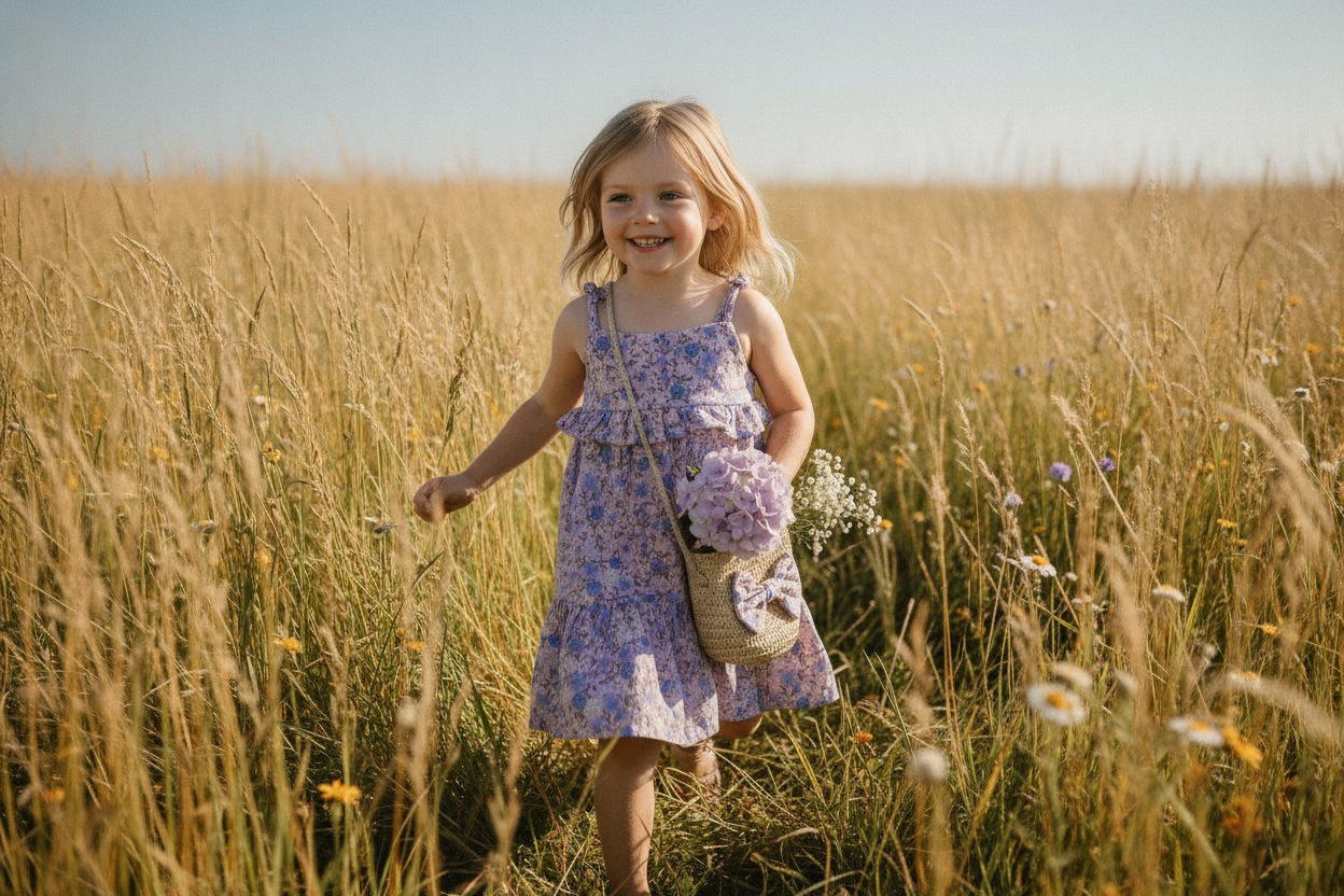 Rabbit Bear Organic Girls Carribean Gown With hand Bag