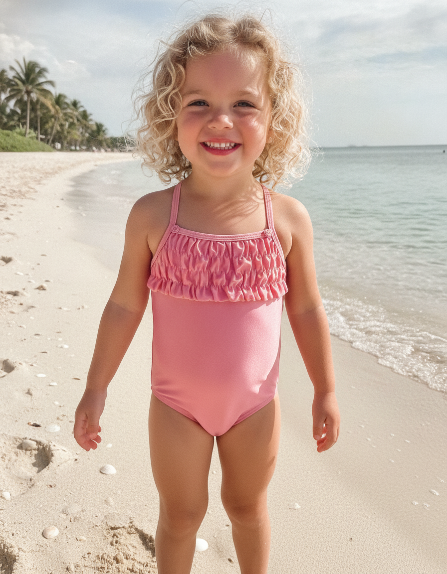 Pinky/Black Girls Swimsuit