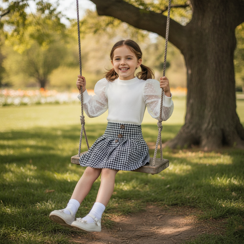 2 Piece Baby Girl set (White Top With Chequ Skirt)