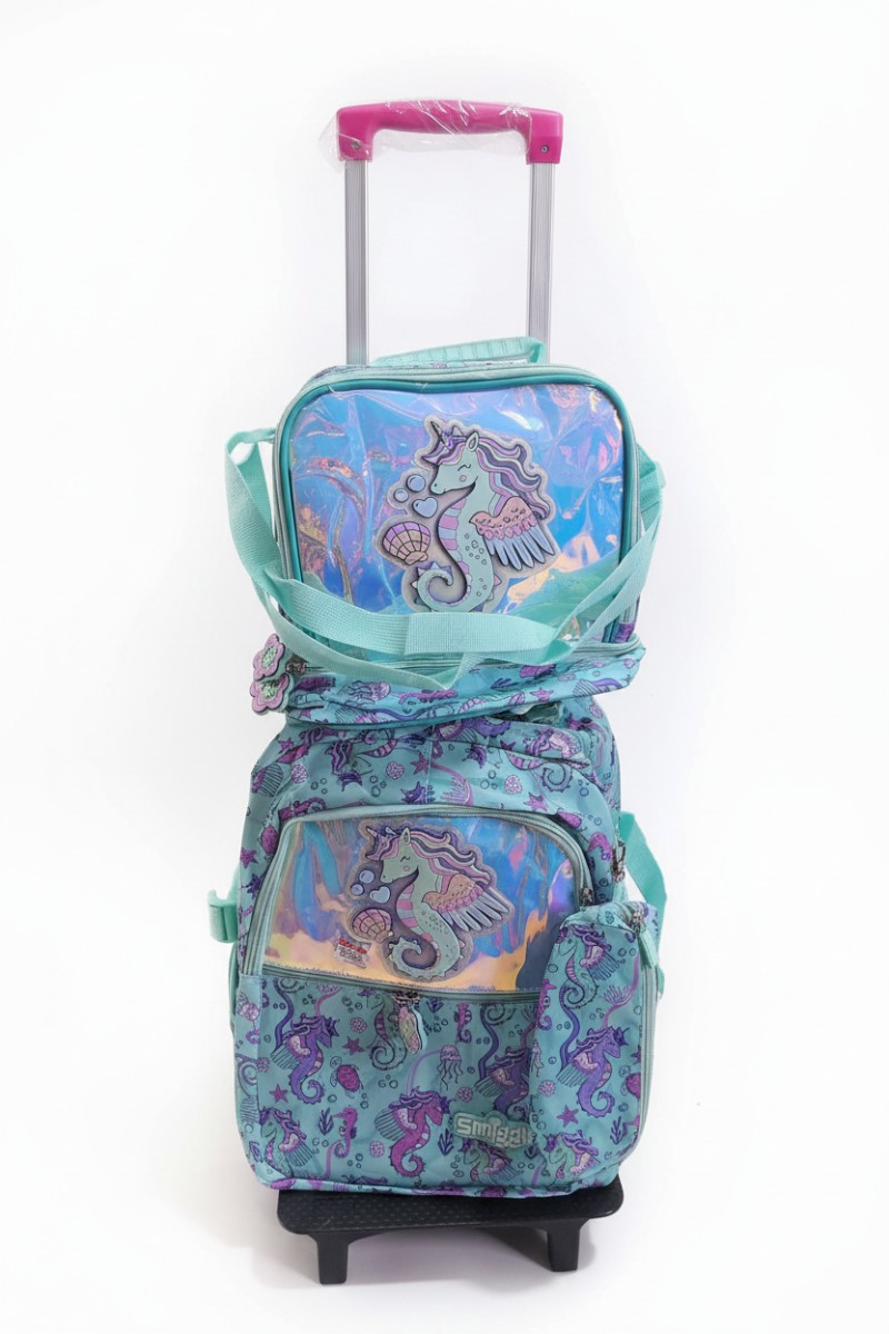 Smiggle Back To School Trolley Backpack With Lunchbag And Pencil Case (Water Horse)