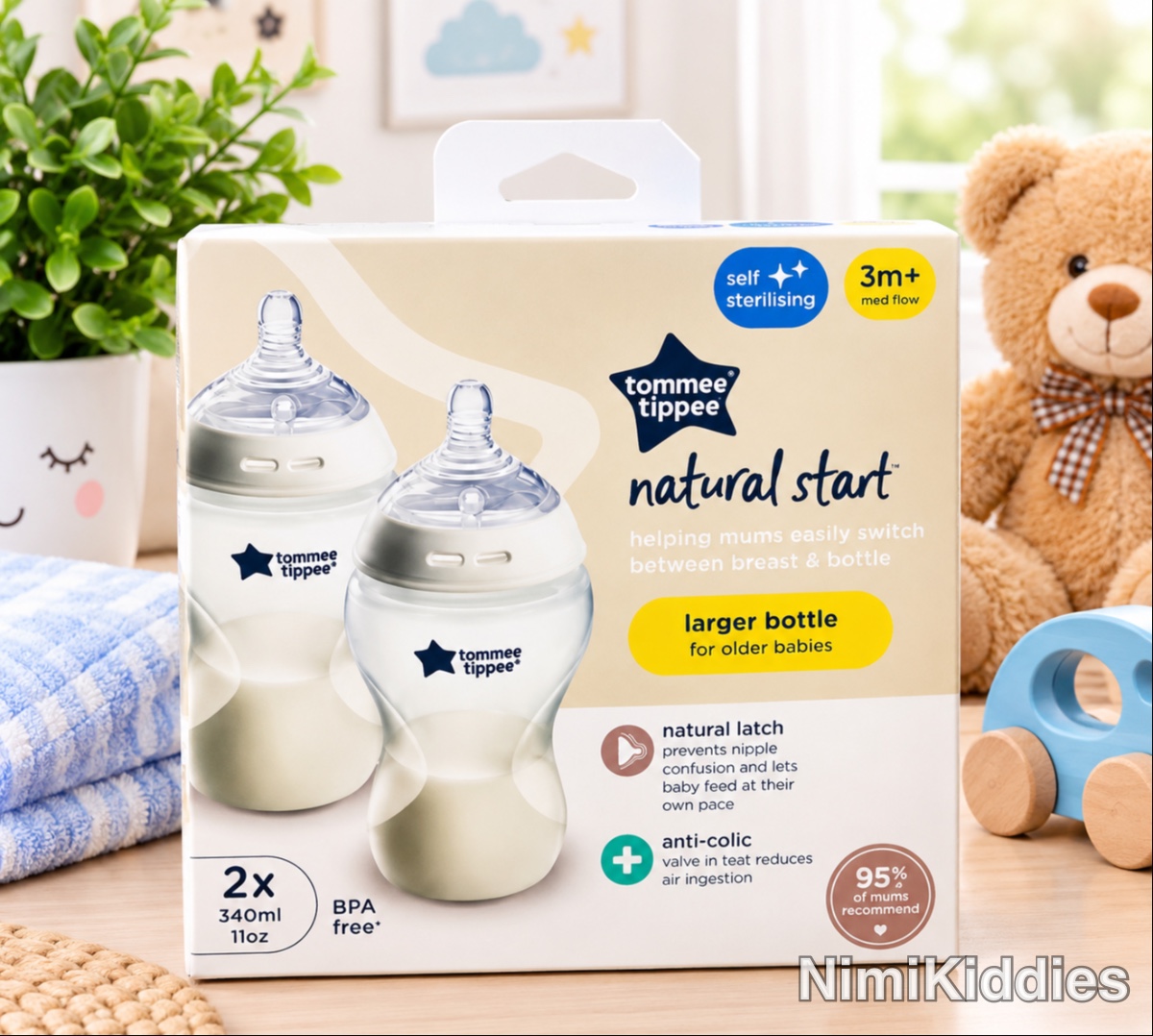 Tommee Tippee Natural Start Plain Feeding Bottle 3m+ (2x260ml).
