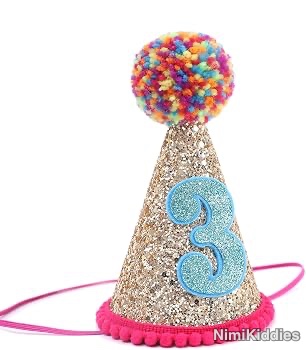 Happy Birthday Cone With Glitters (Blue/Pink)