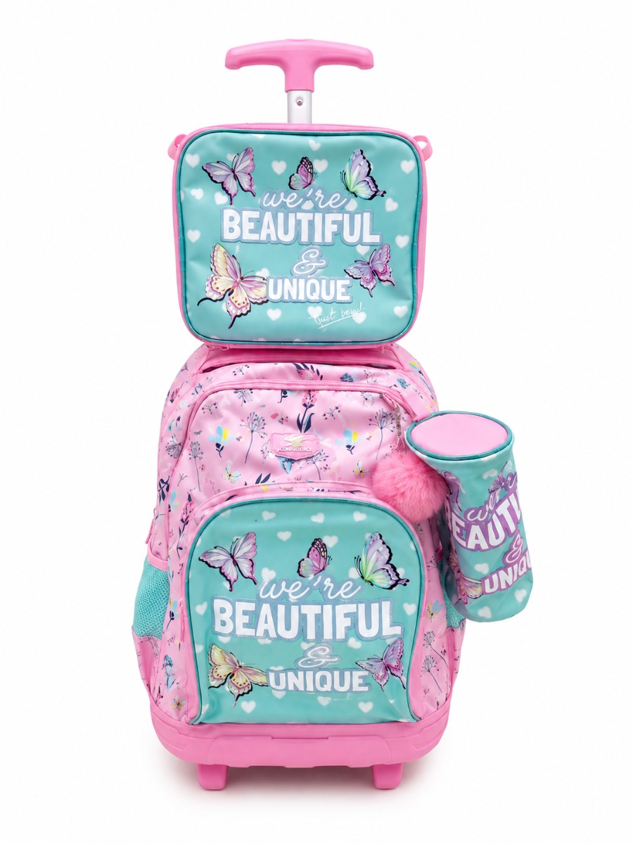 JasmineStar Beautiful & Unique Trolley Backpack With Lunchbag And Pencil Case (18 inches)