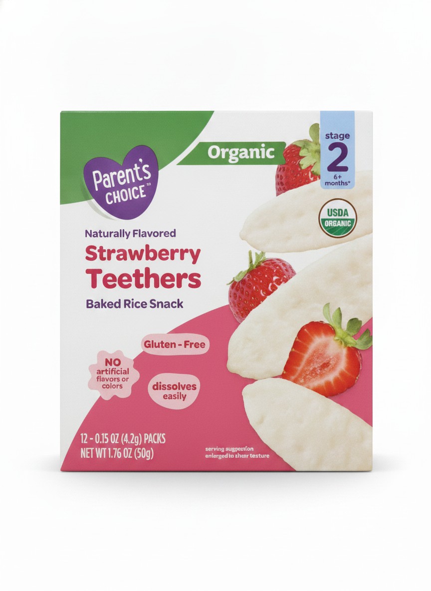 Parent's Choice Naturally Flavoured Strawberry Teethers Baked Rice Snacks