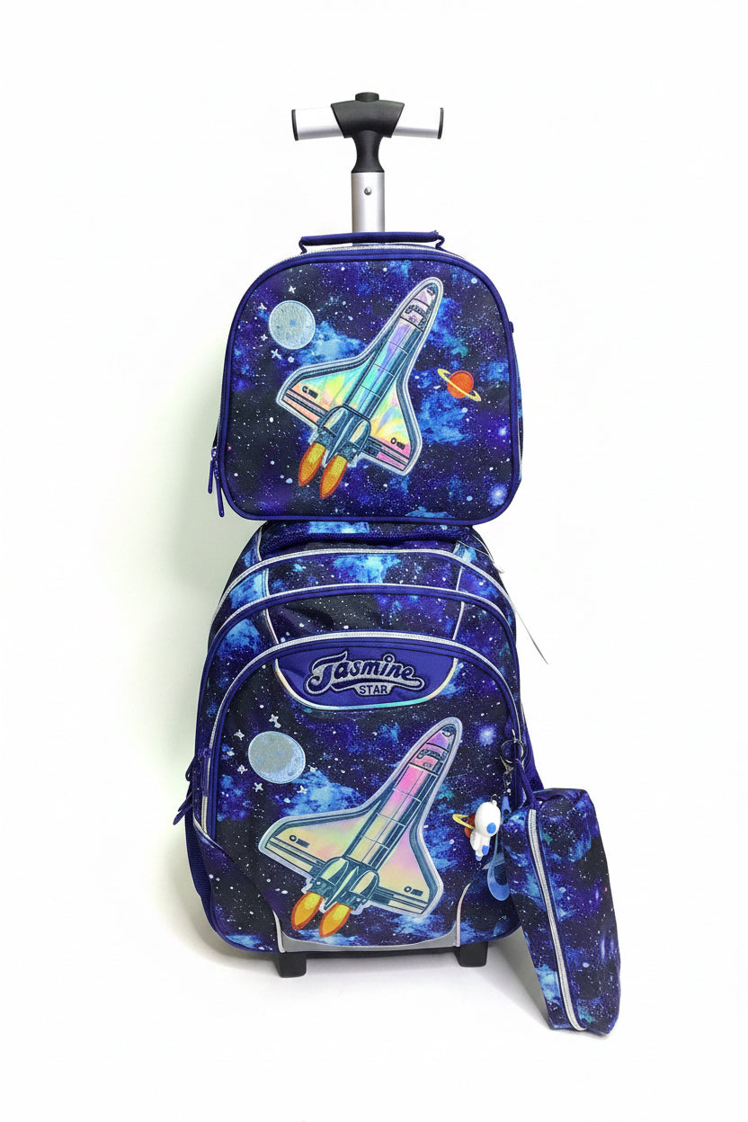 Jasmine Star Space Travel Back to School Trolley Bag With Lunch & Pencils Bag