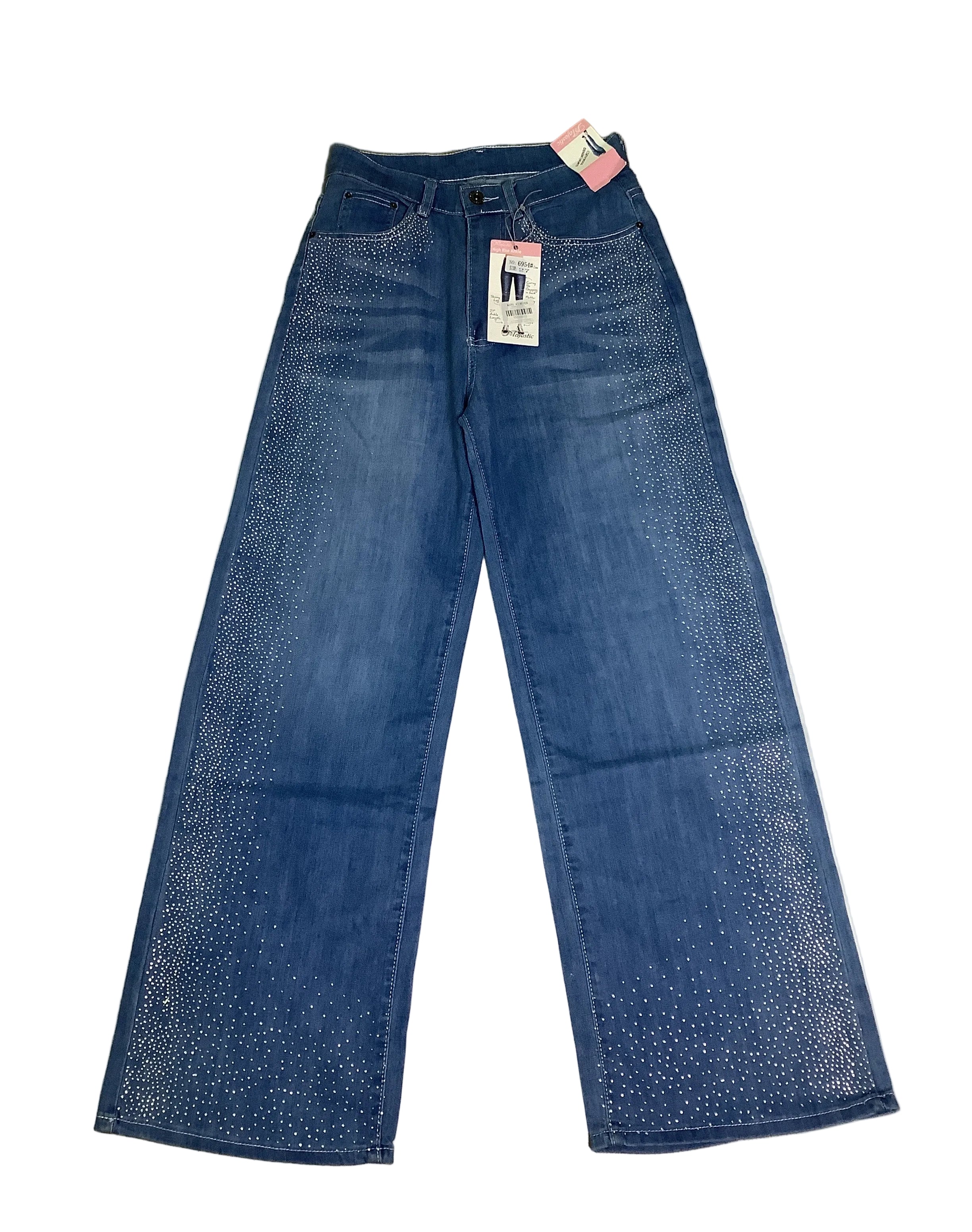 Crisscross Denim Shorts with Stone Detail