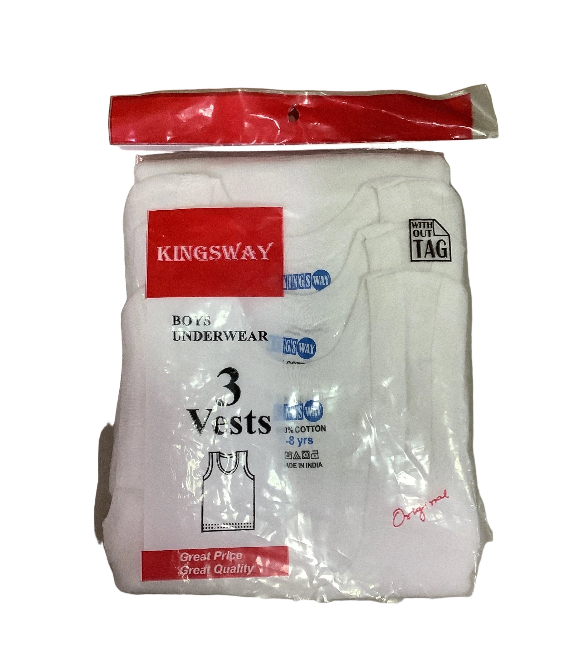 Kingsway Boys Underwear 3 Vests.