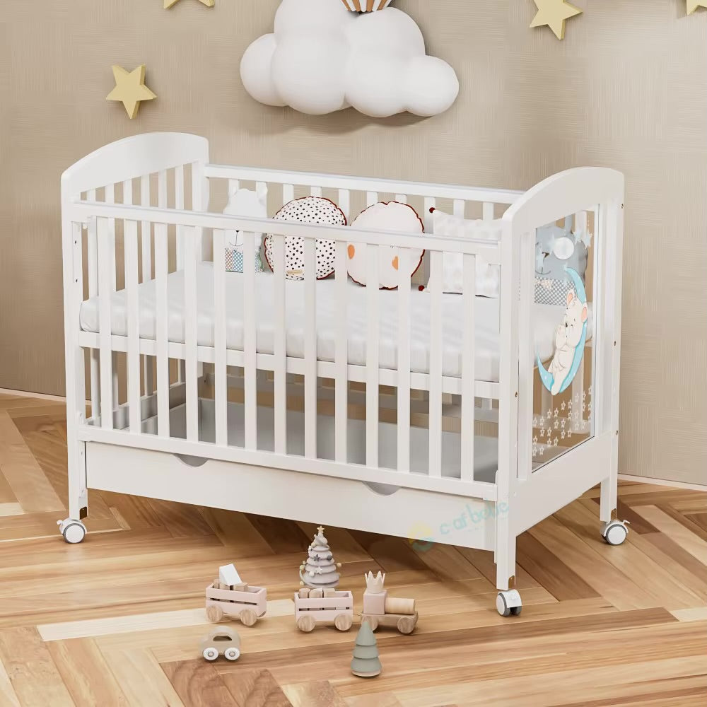 Single baby wooden bed White