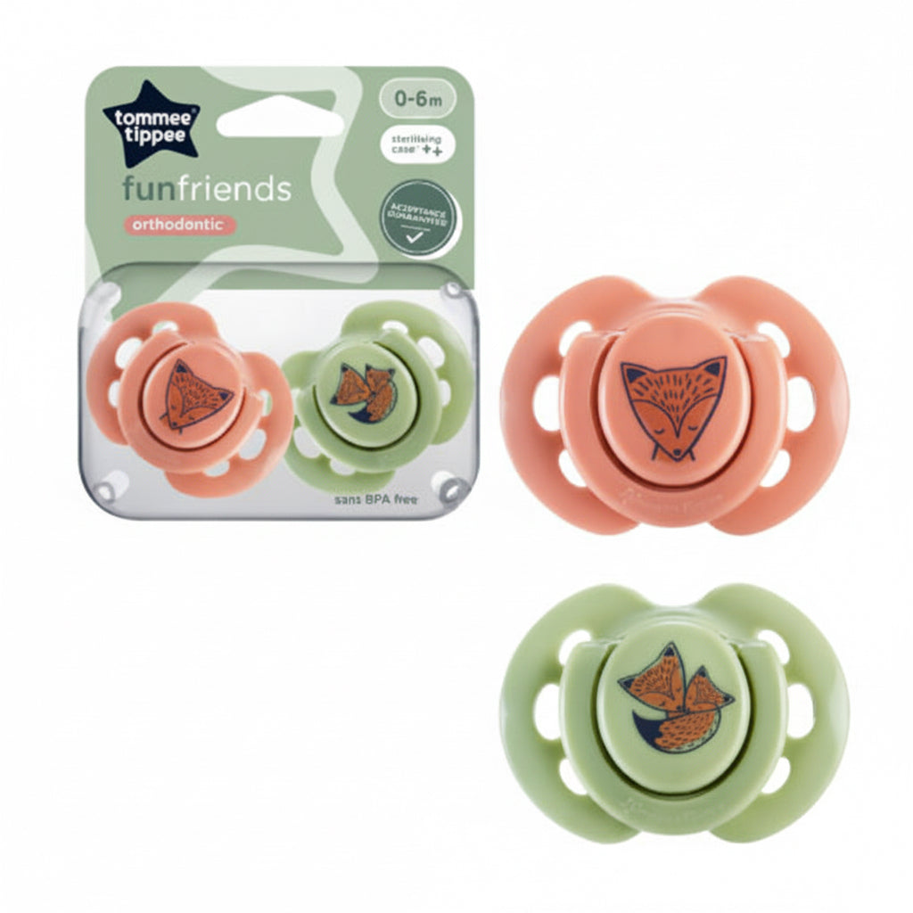 Tommee Tippee Fun Friends Orthodontic Pacificer 0% Sans BPA Free 0-6m