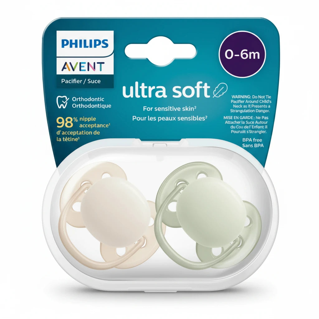 Philips Avent Ultra Soft Orthodontic Pacifier 2in1, 0% Sans BPA Free (0-6m)