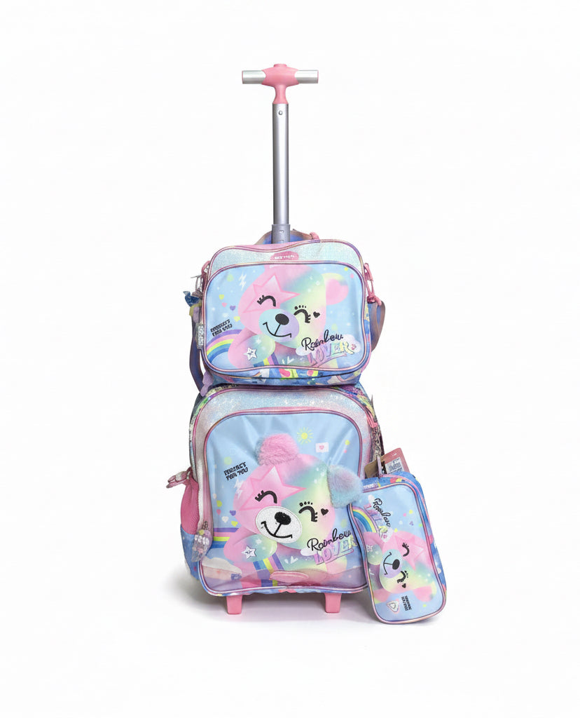 Perfect For You Kids Rainbow Lover Strolley Back Bag With Lunch & Pencils Bag