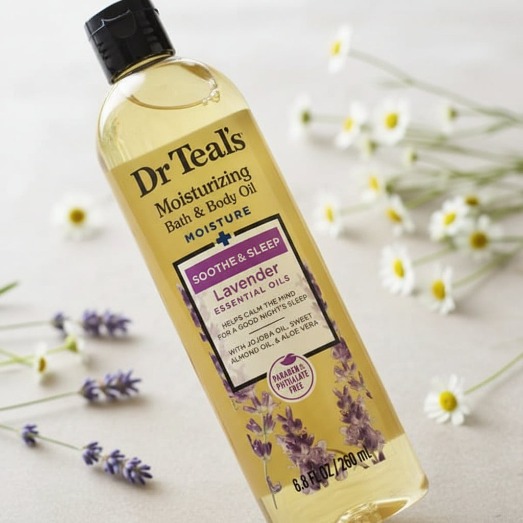 Dr Teal's Moisturizing Bath & Body Oil Moisture Soothe & Sleep Lavender Essentials Oils 260ml.