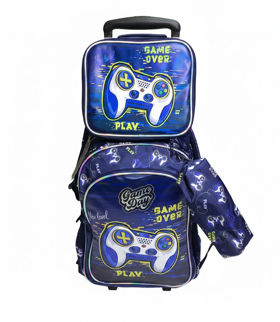 Jasmine Star Game Day Back to School Trolley Bag with Lunch & Pencils Bag