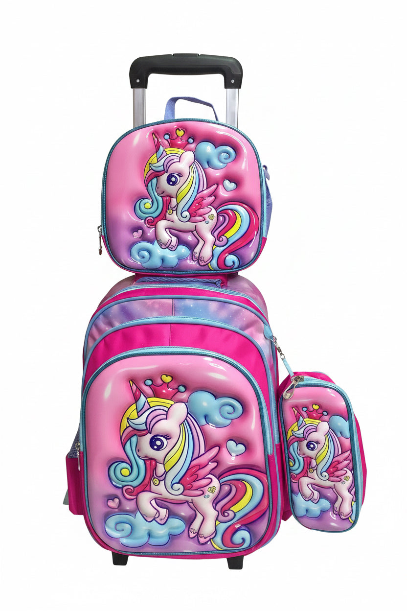 Unicorn Character Back to School trolley bag with Lunch & Pencils Bags