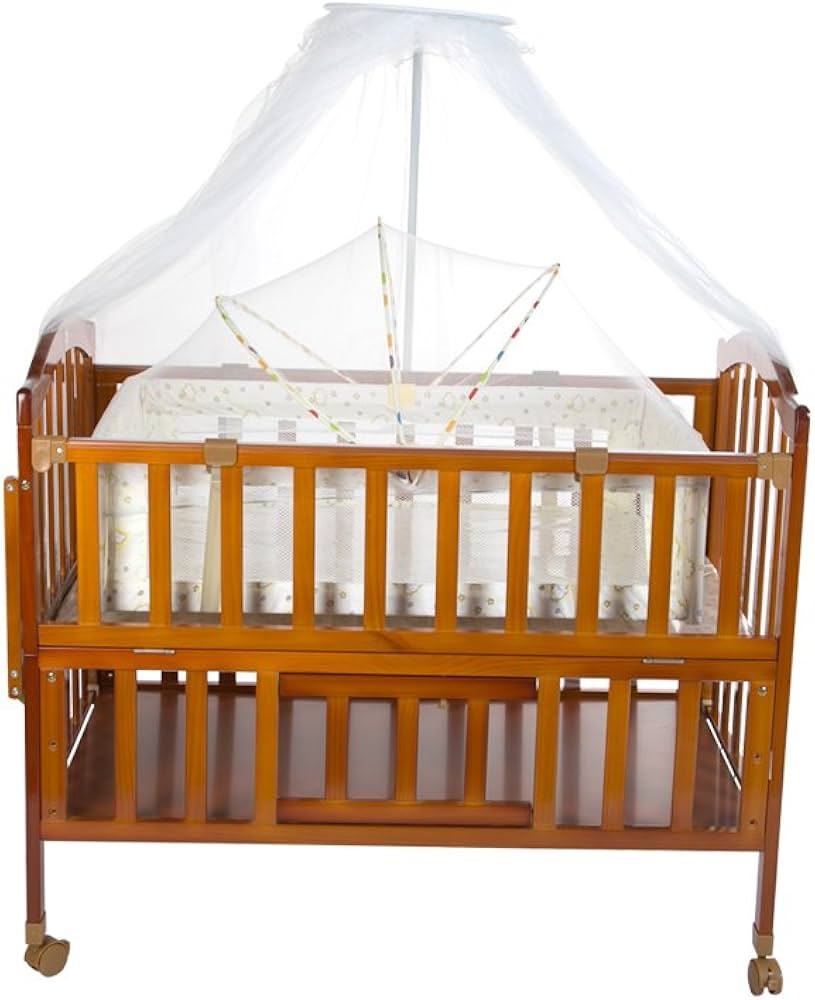 Cool Baby Wooden Brown Bed with Net