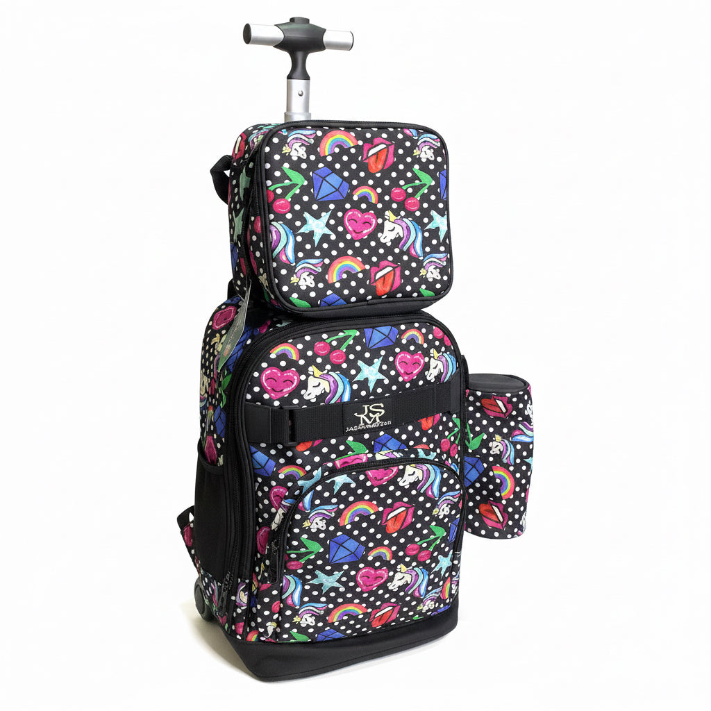 Jasmine Star Unicorn Design Back to School Trolley Bag With Lunch & Pencils Bag