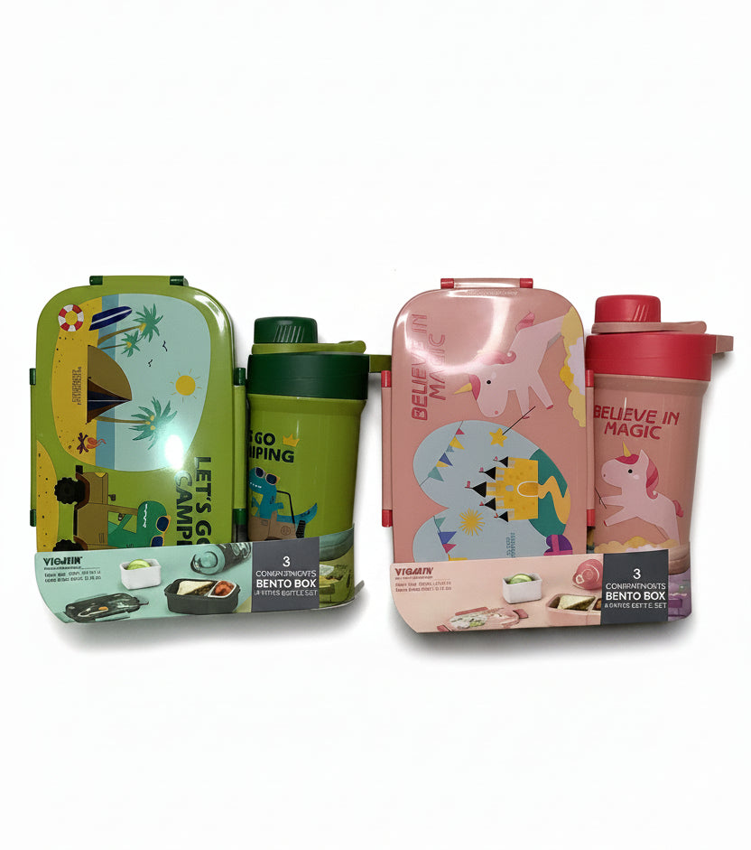 Viassin 3 Compartments Bento Box & Water Bottle Sets.