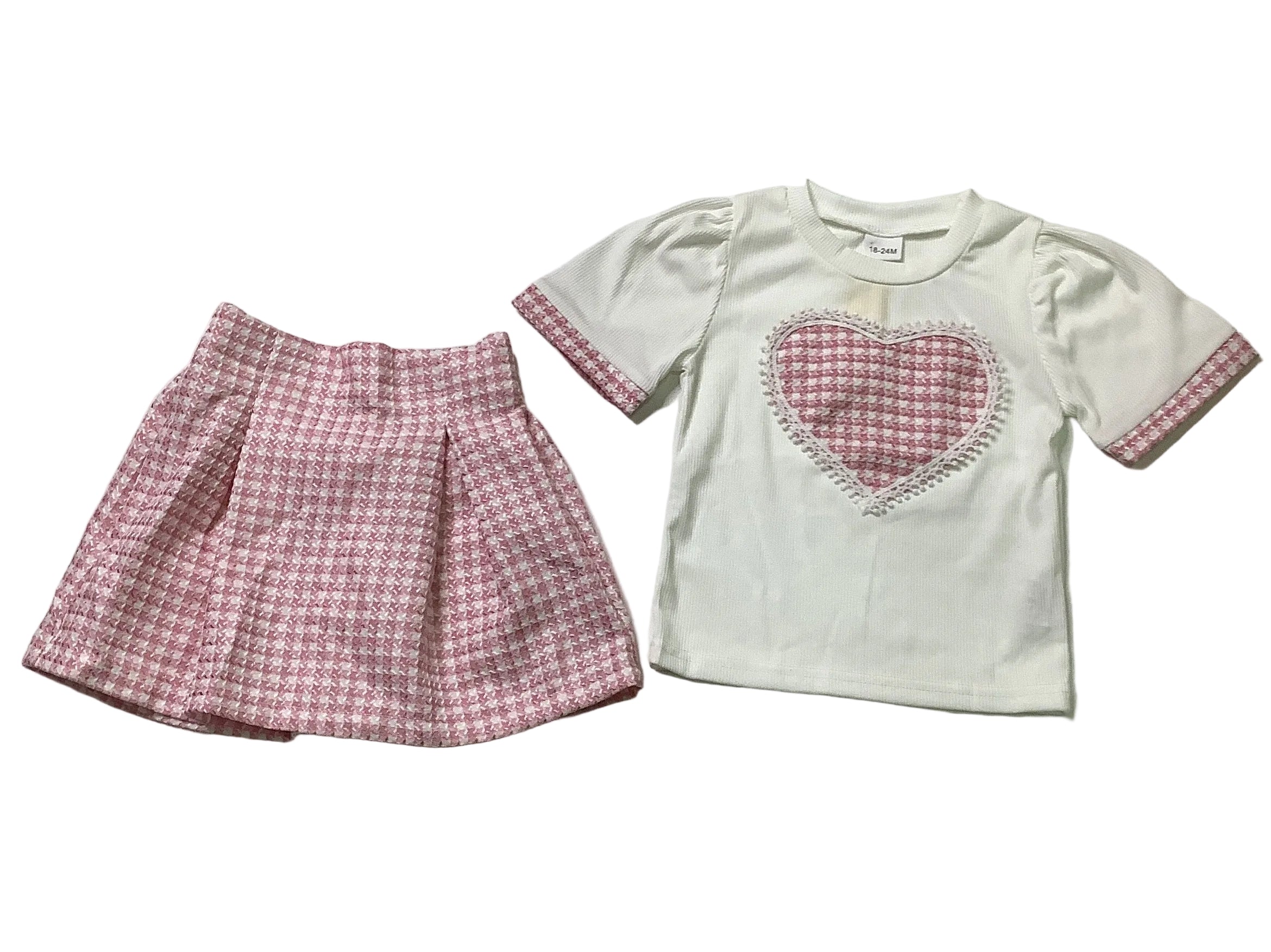White Top With Baby Pink Skirt Girls Set