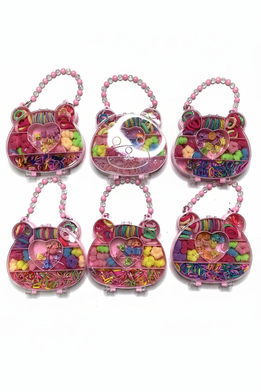 Pink Bag With Hair Accessories.