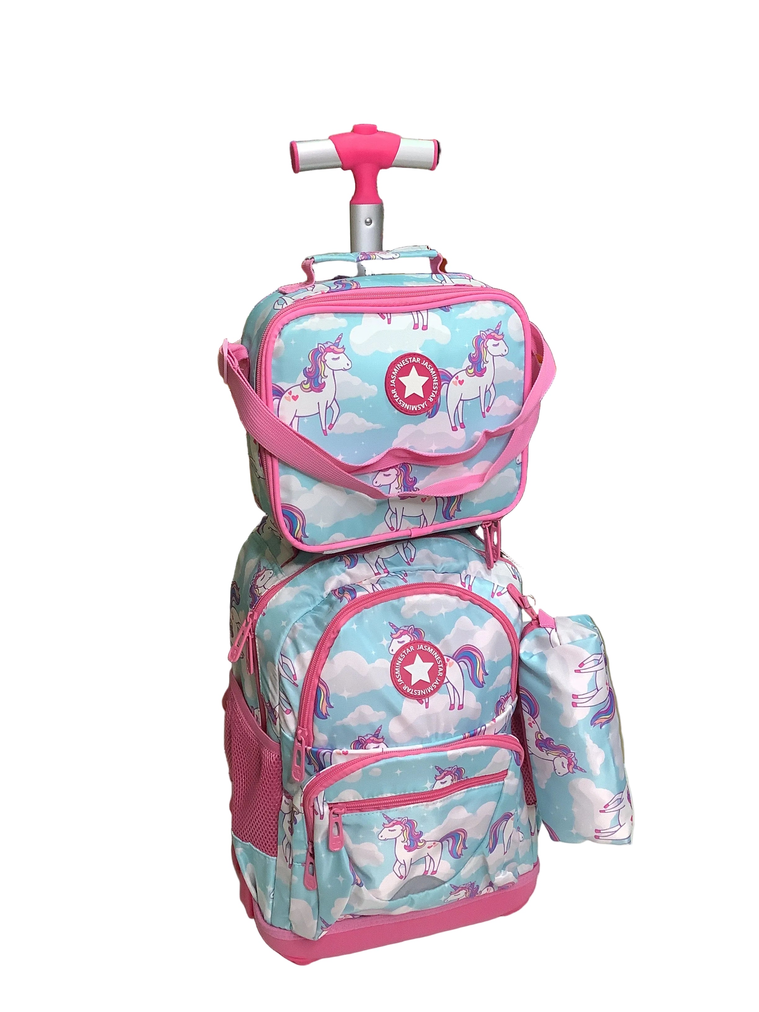 Jasminestar Unicorn Back To School Trolley Bag With Lunch & Pencils Bag