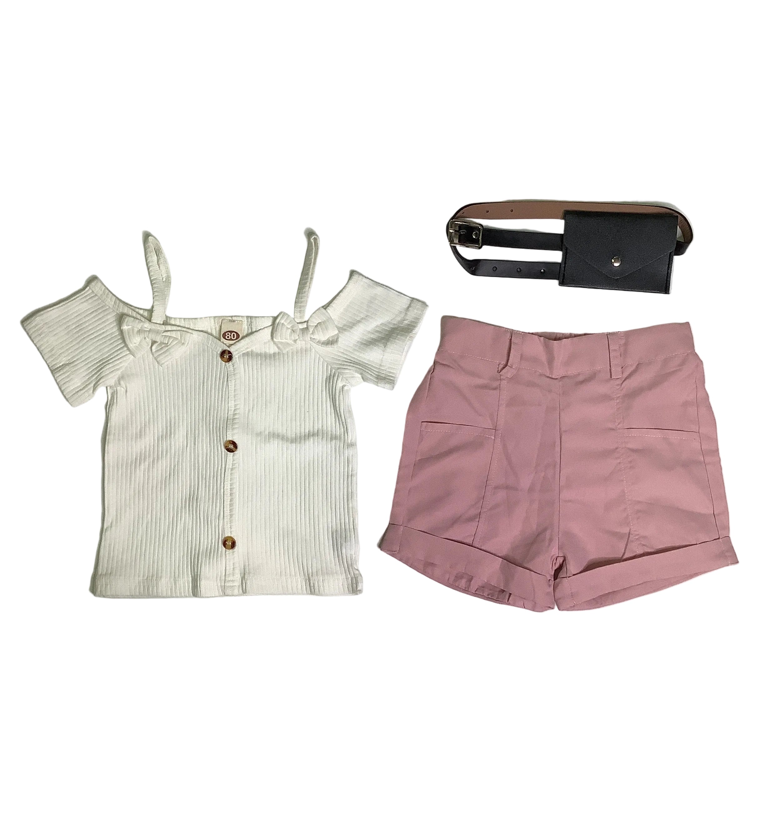 Pink and White Girls 2 piece Set ( Top And Short)