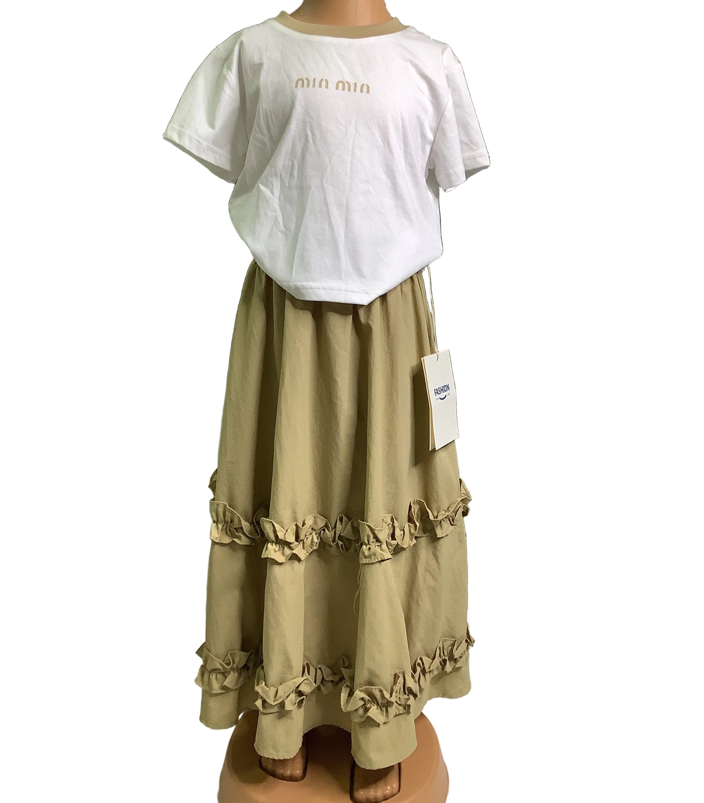 Min Min White Crop Top With Carribean Skirt (2 Piece Set).