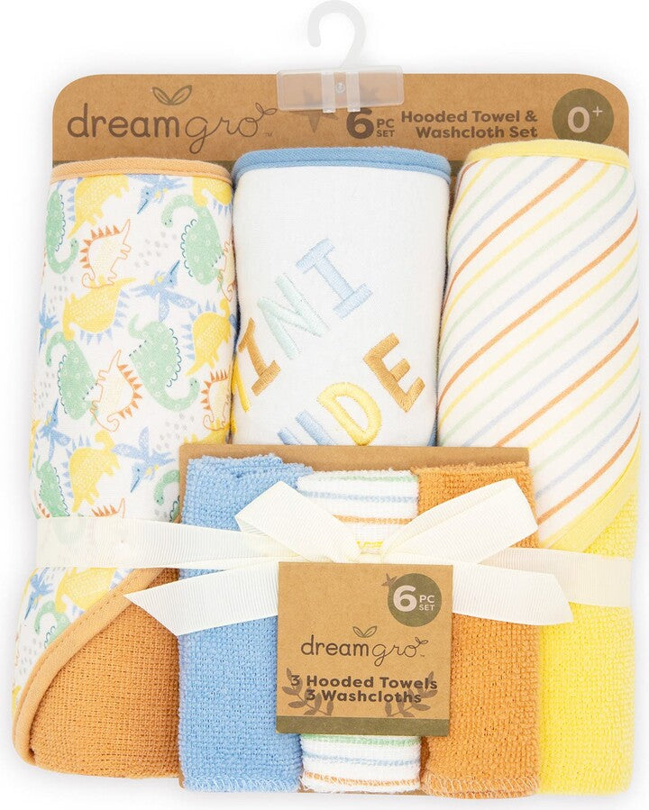 Dream gro 3 Hooded Towels with 3 Washcloths (6 Set).