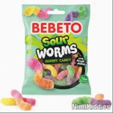 Bebeto Sour Worms Gummy Candy With Fruit Juice 80g.