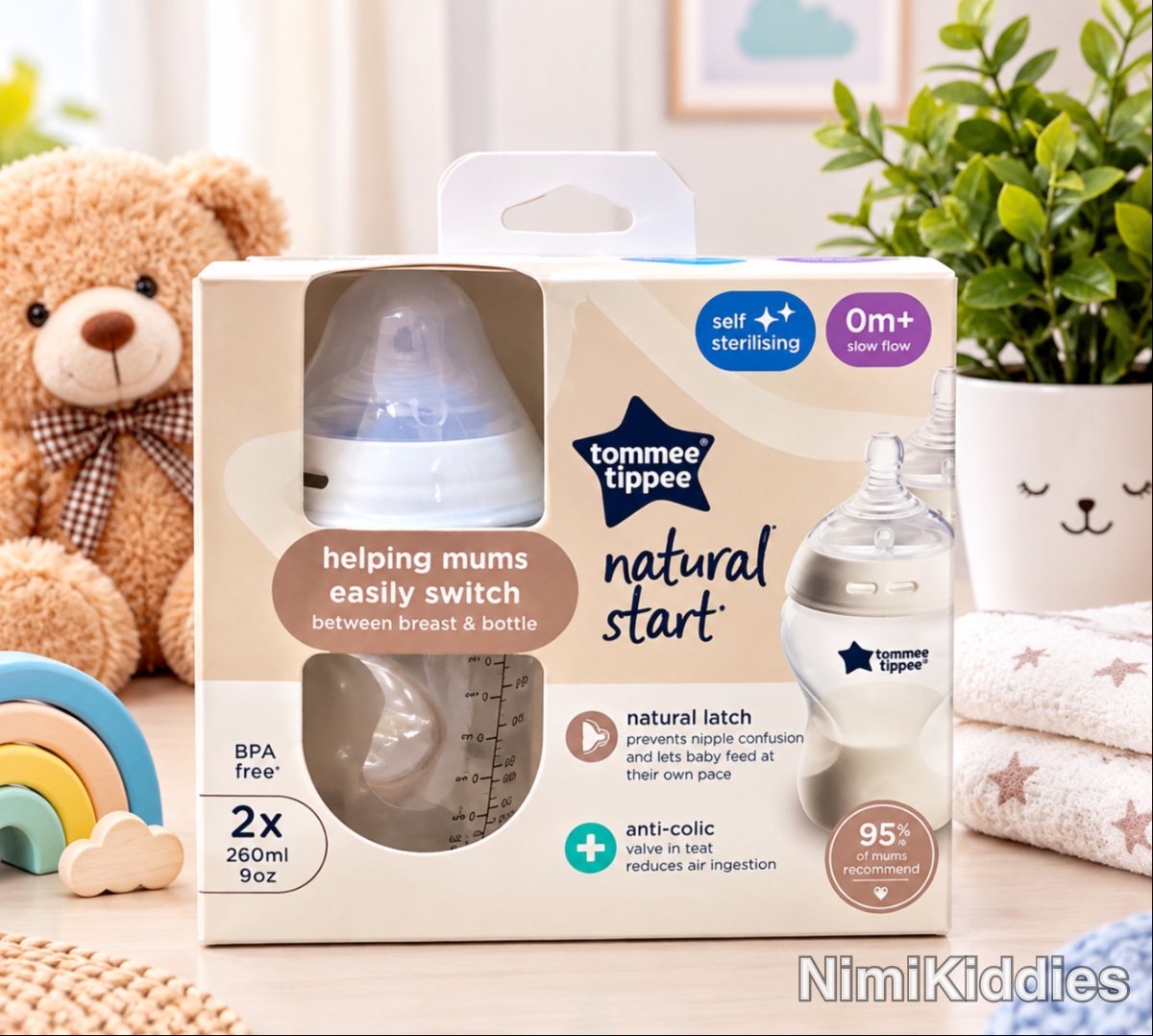 Tommee Tippee Natural Start Plain Feeding Bottle 0m+ (2x260ml).